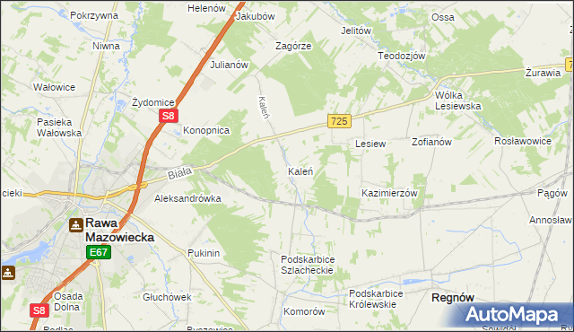 mapa Kaleń gmina Rawa Mazowiecka, Kaleń gmina Rawa Mazowiecka na mapie Targeo