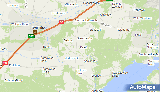 mapa Kaleń gmina Wolbórz, Kaleń gmina Wolbórz na mapie Targeo