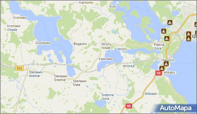 mapa Kalinowo gmina Giżycko, Kalinowo gmina Giżycko na mapie Targeo