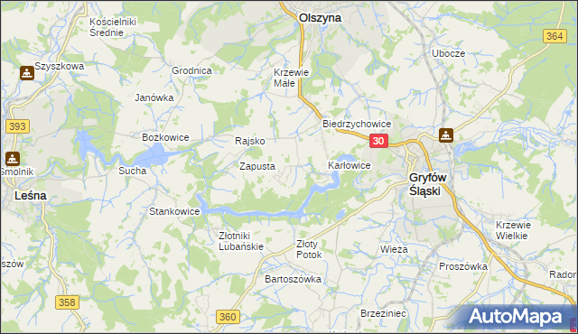 mapa Kałużna gmina Olszyna, Kałużna gmina Olszyna na mapie Targeo