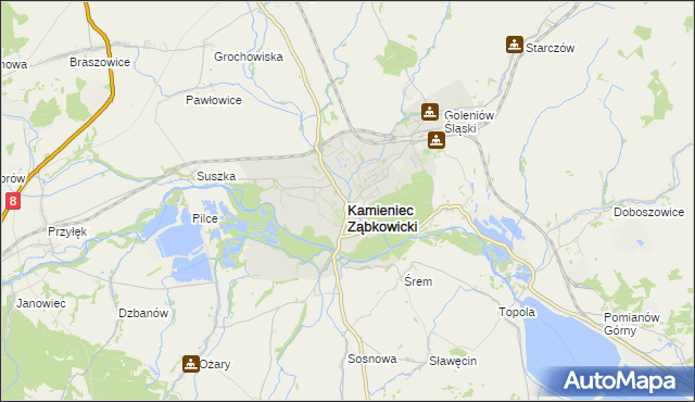 mapa Kamieniec Ząbkowicki, Kamieniec Ząbkowicki na mapie Targeo
