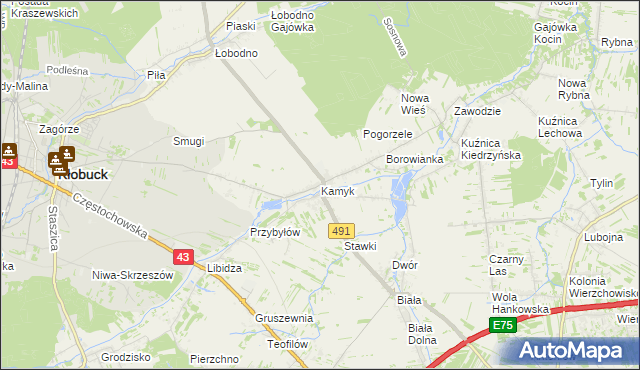 mapa Kamyk gmina Kłobuck, Kamyk gmina Kłobuck na mapie Targeo