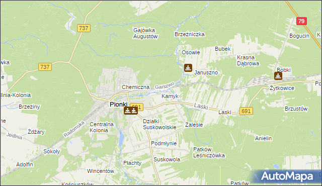 mapa Kamyk gmina Pionki, Kamyk gmina Pionki na mapie Targeo