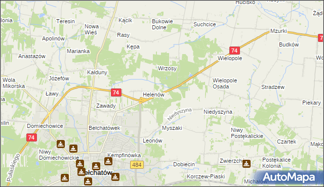 mapa Kanada gmina Bełchatów, Kanada gmina Bełchatów na mapie Targeo