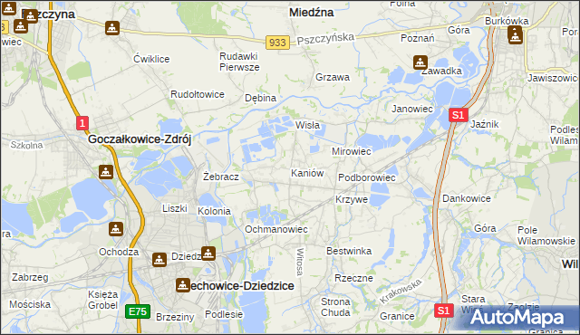 mapa Kaniów gmina Bestwina, Kaniów gmina Bestwina na mapie Targeo