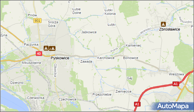 mapa Karchowice, Karchowice na mapie Targeo