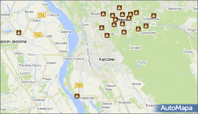 mapa Karczew powiat otwocki, Karczew powiat otwocki na mapie Targeo