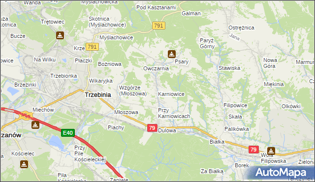 mapa Karniowice gmina Trzebinia, Karniowice gmina Trzebinia na mapie Targeo