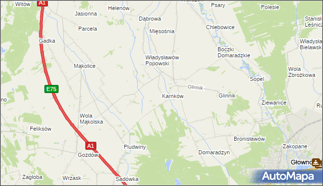 mapa Karnków gmina Głowno, Karnków gmina Głowno na mapie Targeo