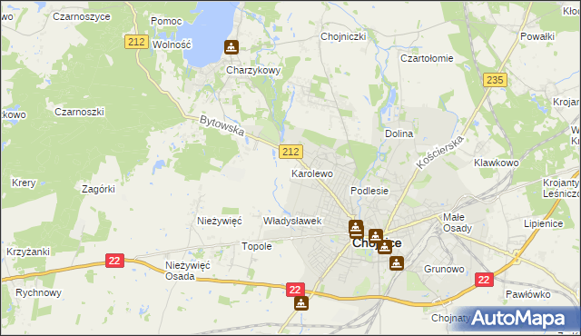 mapa Karolewo gmina Chojnice, Karolewo gmina Chojnice na mapie Targeo