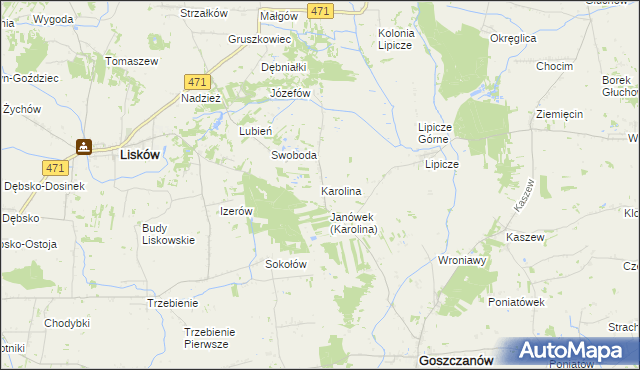 mapa Karolina gmina Goszczanów, Karolina gmina Goszczanów na mapie Targeo