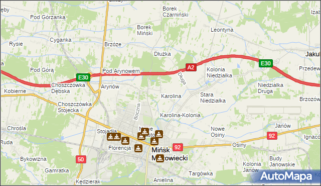 mapa Karolina gmina Mińsk Mazowiecki, Karolina gmina Mińsk Mazowiecki na mapie Targeo