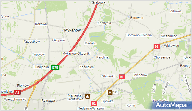 mapa Karolina gmina Rędziny, Karolina gmina Rędziny na mapie Targeo