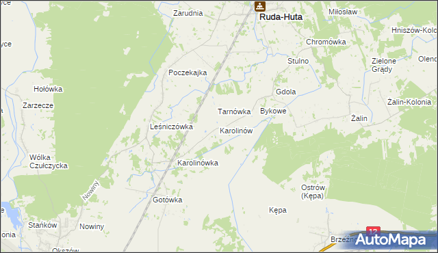 mapa Karolinów gmina Ruda-Huta, Karolinów gmina Ruda-Huta na mapie Targeo