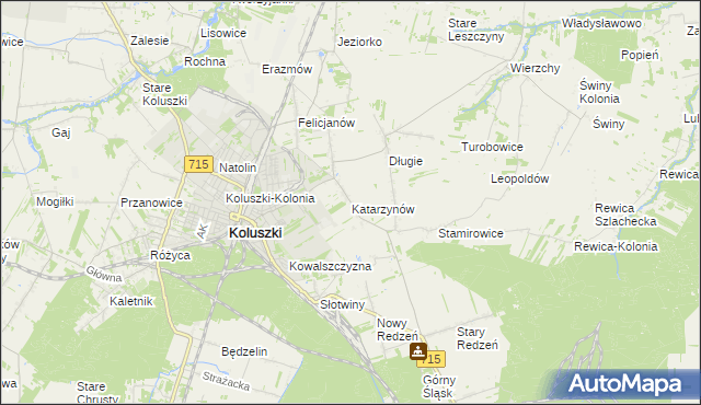 mapa Katarzynów gmina Koluszki, Katarzynów gmina Koluszki na mapie Targeo