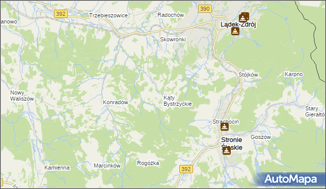 mapa Kąty Bystrzyckie, Kąty Bystrzyckie na mapie Targeo