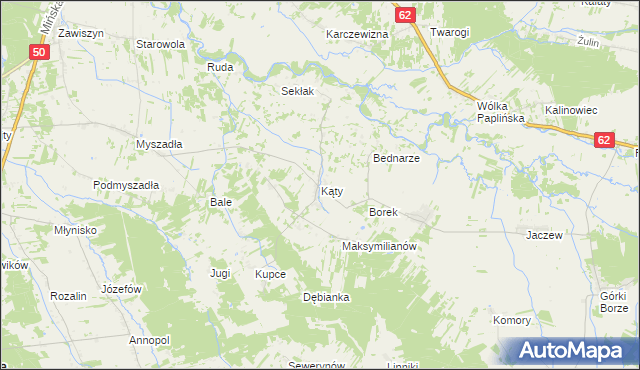 mapa Kąty gmina Korytnica, Kąty gmina Korytnica na mapie Targeo