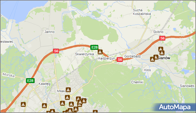 mapa Kędzierzyn gmina Sianów, Kędzierzyn gmina Sianów na mapie Targeo