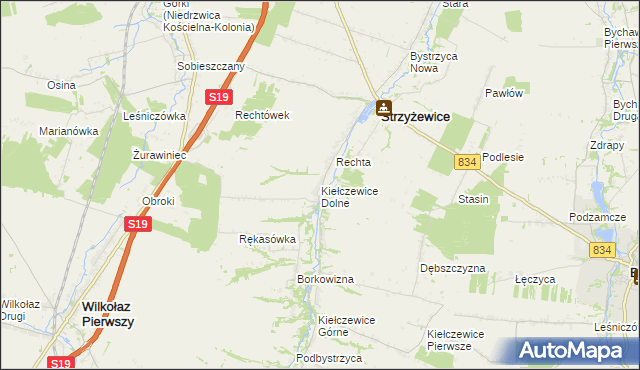 mapa Kiełczewice Dolne, Kiełczewice Dolne na mapie Targeo