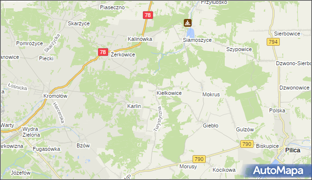 mapa Kiełkowice, Kiełkowice na mapie Targeo