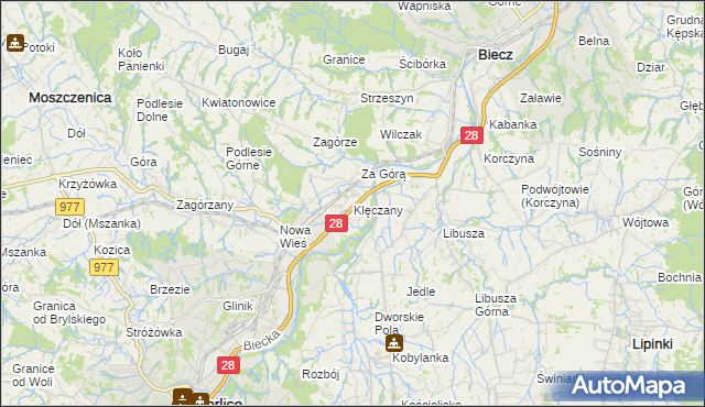 mapa Klęczany gmina Gorlice, Klęczany gmina Gorlice na mapie Targeo