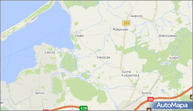 mapa Kleszcze gmina Sianów, Kleszcze gmina Sianów na mapie Targeo