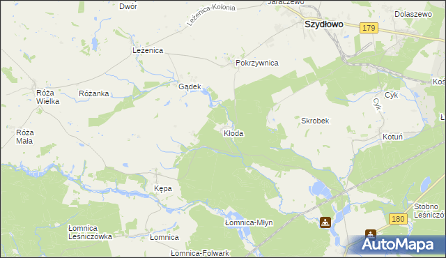 mapa Kłoda gmina Szydłowo, Kłoda gmina Szydłowo na mapie Targeo
