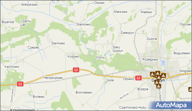 mapa Klony gmina Gostyń, Klony gmina Gostyń na mapie Targeo