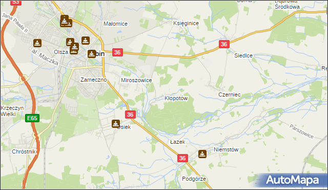 mapa Kłopotów gmina Lubin, Kłopotów gmina Lubin na mapie Targeo