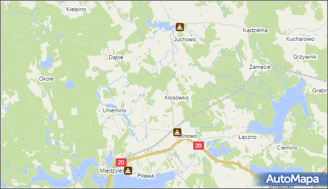 mapa Kłosówko gmina Borne Sulinowo, Kłosówko gmina Borne Sulinowo na mapie Targeo