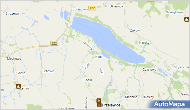 mapa Kluki gmina Przelewice, Kluki gmina Przelewice na mapie Targeo