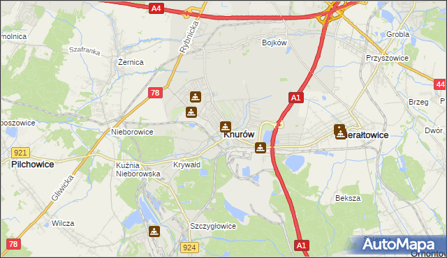 mapa Knurów powiat gliwicki, Knurów powiat gliwicki na mapie Targeo