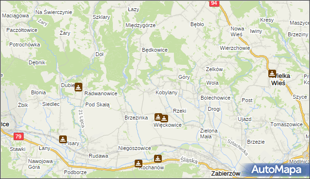 mapa Kobylany gmina Zabierzów, Kobylany gmina Zabierzów na mapie Targeo