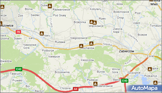 mapa Kochanów gmina Zabierzów, Kochanów gmina Zabierzów na mapie Targeo