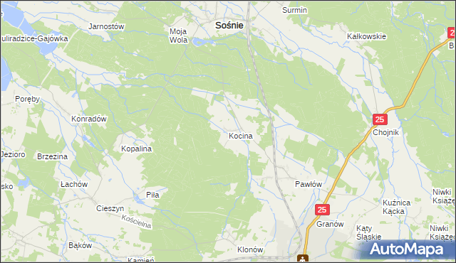 mapa Kocina gmina Sośnie, Kocina gmina Sośnie na mapie Targeo