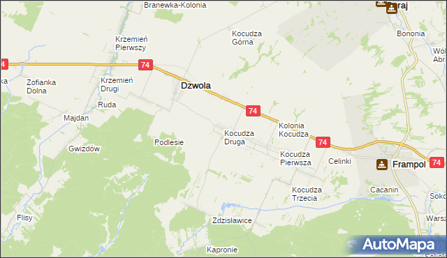 mapa Kocudza Druga, Kocudza Druga na mapie Targeo