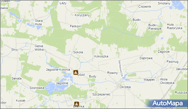 mapa Kokoszka gmina Kłoczew, Kokoszka gmina Kłoczew na mapie Targeo