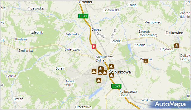 mapa Kolbuszowa Dolna, Kolbuszowa Dolna na mapie Targeo