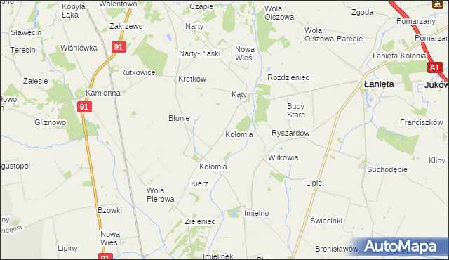 mapa Kołomia gmina Lubień Kujawski, Kołomia gmina Lubień Kujawski na mapie Targeo