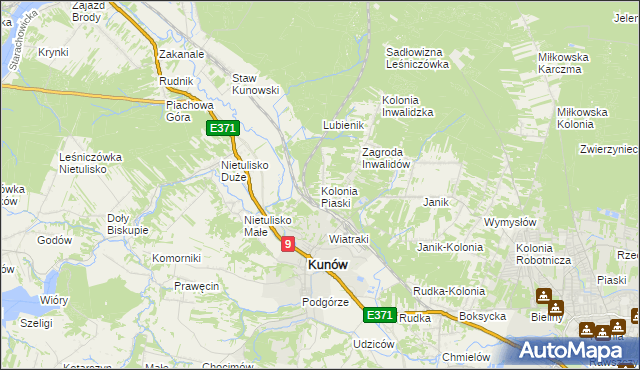 mapa Kolonia Piaski gmina Kunów, Kolonia Piaski gmina Kunów na mapie Targeo