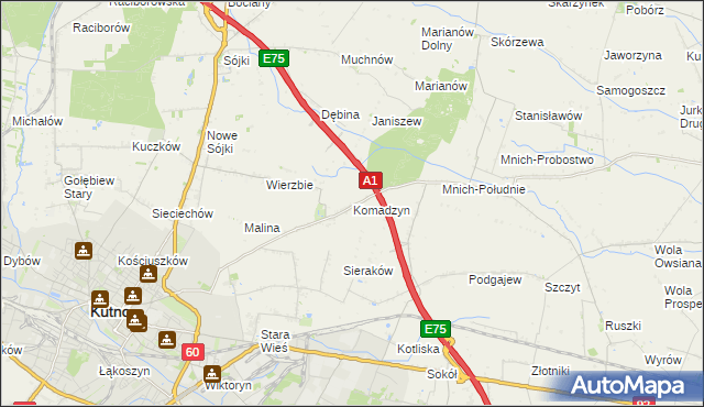 mapa Komadzyn, Komadzyn na mapie Targeo