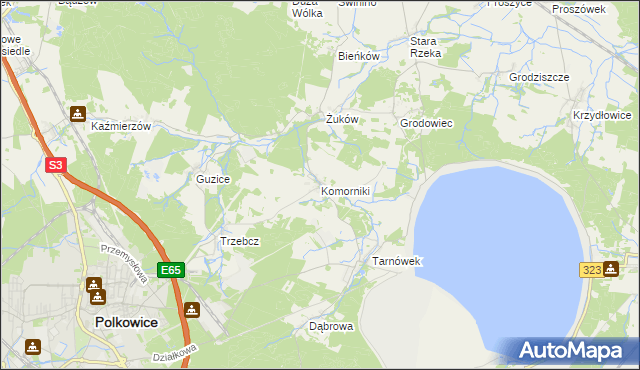 mapa Komorniki gmina Polkowice, Komorniki gmina Polkowice na mapie Targeo