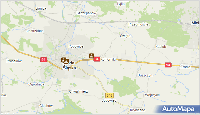 mapa Komorniki gmina Środa Śląska, Komorniki gmina Środa Śląska na mapie Targeo