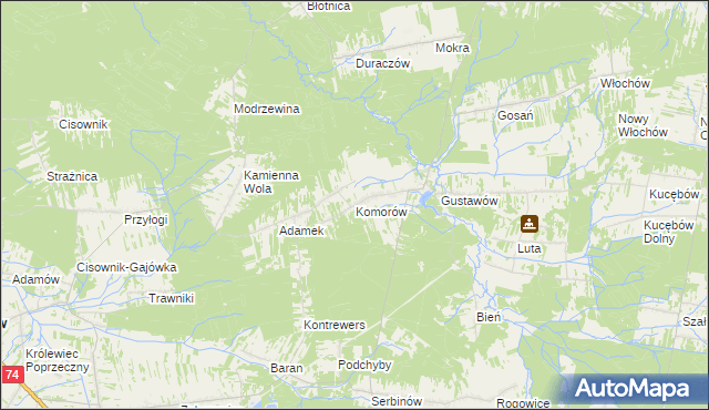 mapa Komorów gmina Stąporków, Komorów gmina Stąporków na mapie Targeo