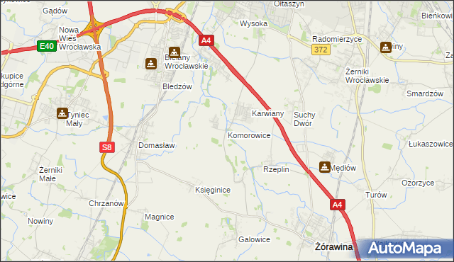 mapa Komorowice gmina Żórawina, Komorowice gmina Żórawina na mapie Targeo