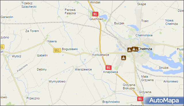 mapa Kończewice gmina Chełmża, Kończewice gmina Chełmża na mapie Targeo