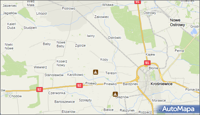 mapa Kopy gmina Krośniewice, Kopy gmina Krośniewice na mapie Targeo