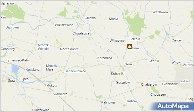 mapa Korzenica gmina Błaszki, Korzenica gmina Błaszki na mapie Targeo