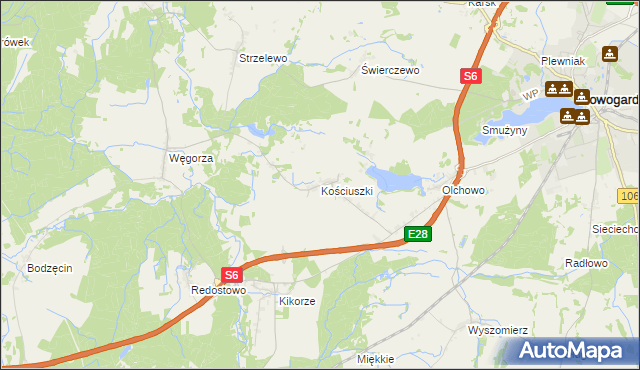 mapa Kościuszki gmina Osina, Kościuszki gmina Osina na mapie Targeo