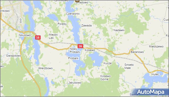 mapa Kosewo gmina Mrągowo, Kosewo gmina Mrągowo na mapie Targeo